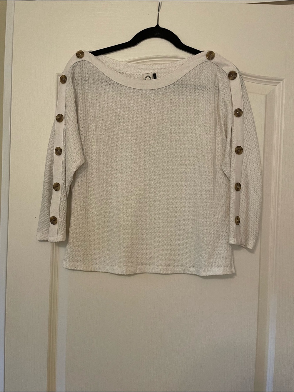 Anthropologie White Button-Accent Waffle Knit Top